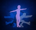 A young skater performs a spinning top. Silhouettes of the skater fixed in the moments of rotation.