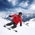 Young skier in high mountains Royalty Free Stock Photo