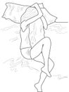 Young sleeping woman doodle. Hand drawn vector linear illustration