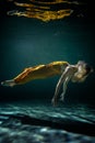 Young Slender Girl Underwater. Water Magic. Underwater Photography. Art Royalty Free Stock Photo