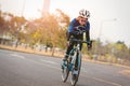 Young slender woman bicycle in the park. Royalty Free Stock Photo