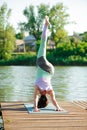 Young slim yoga woman making beautiful asana exercises. Healthy lifestyle. Stretching Royalty Free Stock Photo