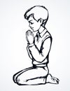 Little boy is praying. Vector drawing