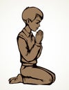 Little boy is praying. Vector drawing