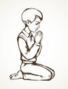 Little boy is praying. Vector drawing