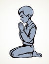 Little boy is praying. Vector drawing