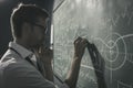 Young smart mathematician drawing on the chalkboard