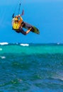 Young smiing kitesurfer on sea background Extreme Sport Kitesur