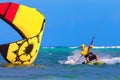 Young smiing kitesurfer on sea background Extreme Sport Kitesur