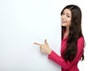 Young smile woman pointing at a blank board Royalty Free Stock Photo