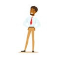 Young smiling African American businessman standing. Colorful cartoon character vector Illustration