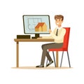 Young smiling architect working on his project using computer, colorful character vector Illustration Royalty Free Stock Photo