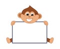Young smiling brown monkey with brown eyes sitting behind a billboard - vector