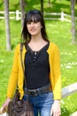 Young smiling brunette girl, outdoors Royalty Free Stock Photo