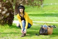 Young smiling brunette girl, outdoors Royalty Free Stock Photo