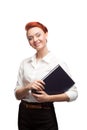 Young smiling business woman holding diary Royalty Free Stock Photo