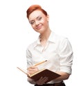 Young smiling business woman holding diary Royalty Free Stock Photo