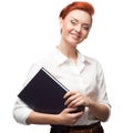 Young smiling business woman holding diary Royalty Free Stock Photo