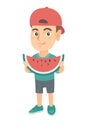 Young caucasian boy eating delicious watermelon. Royalty Free Stock Photo