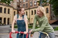 Couple riding bicycles and engoying time together Royalty Free Stock Photo