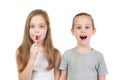 Young smiling caucasian girl and boy with lollipops Royalty Free Stock Photo