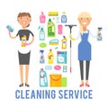 Young smiling cleaner woman service vector isolated over white background.