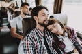 Young Smiling Couple Traveling on Tourist Bus Royalty Free Stock Photo