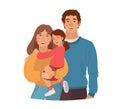 Young smiling family portrait.. Mother, father and little daughter. Vector illustration simple shapes