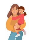 Young smiling family portrait.. Mother and little daughter. Vector illustration simple shapes