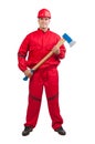 Young smiling fireman with hard hat with ax Royalty Free Stock Photo