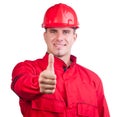 Young smiling fireman with hard hat and uniform Royalty Free Stock Photo