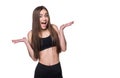 Young smiling fitness-girl in sport style isolated on white background. Healthy lifestyle concept. Royalty Free Stock Photo