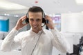 Male call centre operator doing his job Royalty Free Stock Photo