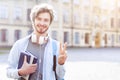 Happy student passed tests. Royalty Free Stock Photo