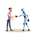 Young Smiling Man in Glasses and Robot Shake Hand Royalty Free Stock Photo