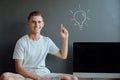 Young smiling man has an idea.Idea concept Royalty Free Stock Photo