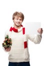 Young smiling man holding sign Royalty Free Stock Photo