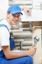 Young smiling plumber man worker Royalty Free Stock Photo