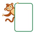 Young smiling red monkey with black eyes hang from a billboard - vector