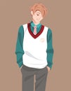 Young smiling student of university or school in uniform. Millennial generation character teen. Happy adolescent boy in