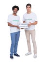 Young smiling volunteers collecting donations Royalty Free Stock Photo