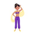 Young Smiling Woman in Belly Dancing Clothing with Shawl Vector Illustration