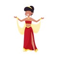 Young Smiling Woman in Belly Dancing Clothing with Shawl Vector Illustration