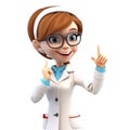 Young smiling woman doctor pointing finger, medical specialist Medicine concept. Cute 3d icon people character illustration.