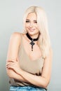Young Smiling Woman Fashion Model with Blonde Hair, Makeup Royalty Free Stock Photo