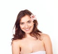 Young smiling woman with lily flower Royalty Free Stock Photo