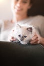 Woman cuddling her cat Royalty Free Stock Photo