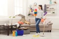 Woman with special equipment cleaning house Royalty Free Stock Photo