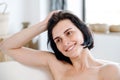 Young smiling woman taking bath at bathroom Royalty Free Stock Photo