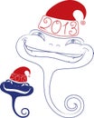 Young snake in Santa hat. Date 2013 Royalty Free Stock Photo
